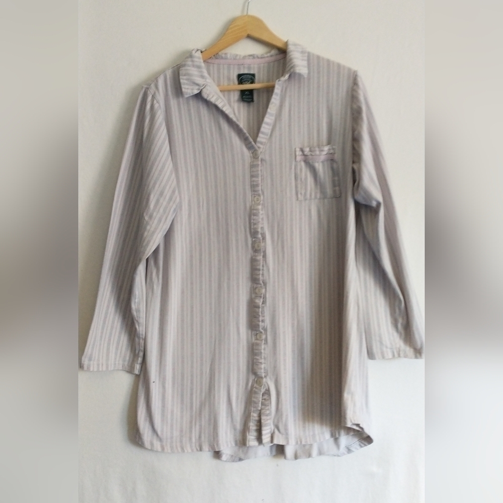 Vintage 90s Laura Ashley Sleep Collared Nightgown Striped Soft Cozy XL